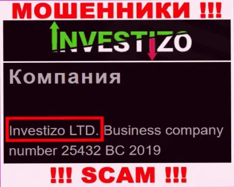 Данные о юридическом лице Investizo Com у них на официальном веб-портале имеются - Инвестицо Лтд
