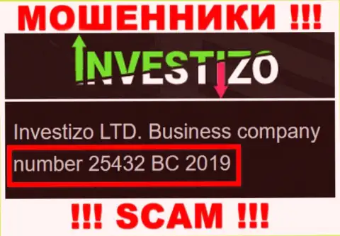 Инвестицо Лтд internet мошенников Investizo LTD было зарегистрировано под этим регистрационным номером: 25432 BC 2019