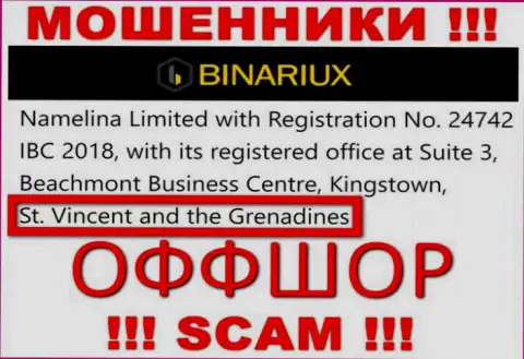 Binariux Net - это АФЕРИСТЫ, которые официально зарегистрированы на территории - Сент-Винсент и Гренадины
