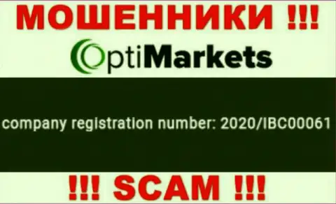 Регистрационный номер, под которым официально зарегистрирована организация Opti Market: 2020/IBC00061