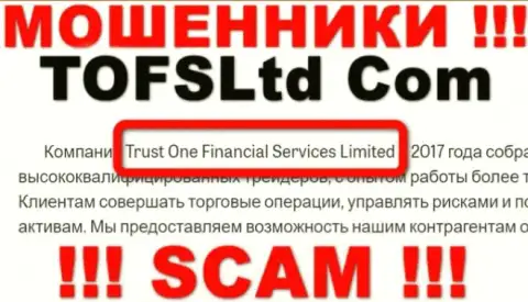 Свое юридическое лицо организация TOFSLtd Com не прячет - это Trust One Financial Services Limited