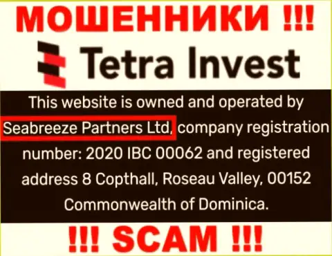 Юр. лицом, управляющим мошенниками Тетра Инвест, является Seabreeze Partners Ltd