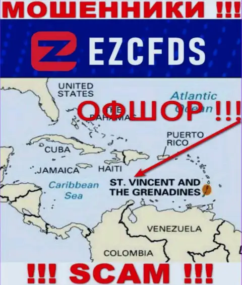 St. Vincent and the Grenadines - офшорное место регистрации махинаторов EZCFDS Com, показанное у них на портале