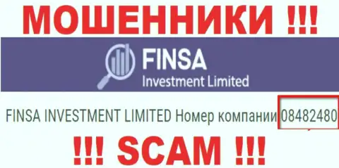 Как указано на официальном сайте мошенников FinsaInvestment Limited: 08482480 - их регистрационный номер