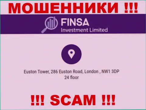 Избегайте работы с организацией FinsaInvestment Limited - эти ворюги показали фейковый адрес