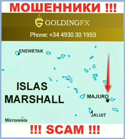 С интернет мошенником Golding FX очень опасно иметь дела, они расположены в оффшорной зоне: Majuro, Marshall Islands