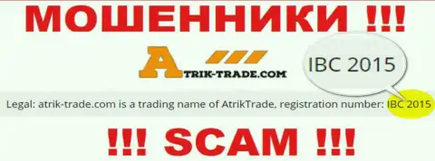 Очень рискованно совместно работать с конторой Atrik-Trade Com, даже при наличии рег. номера: IBC 2015