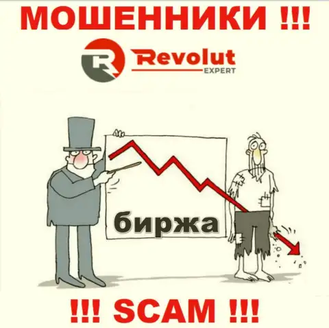 Взаимодействуя с организацией RevolutExpert не ожидайте прибыли, т.к. они хитрые ворюги и мошенники