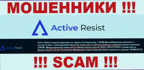Организация ActiveResist Com преступно действующая, и регулятор у нее точно такой же мошенник