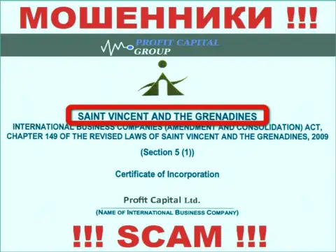 Официальное место регистрации internet кидал Профит Капитал Групп - Сент-Винсент и Гренадины