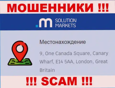 На онлайн-сервисе Solution Markets нет правдивой инфы о местонахождении компании - это ВОРЫ !!!