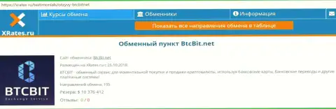 Сжатая информация об обменнике БТЦБИТ на интернет-сайте xrates ru