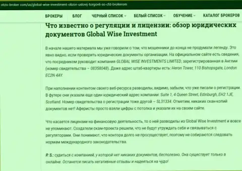 Недовольный отзыв из первых рук трейдера о противозаконных действиях FOREX конторы GlobalWiseInvestments Com